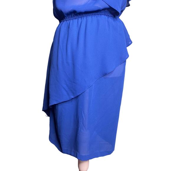 Vintage 70s Sheena Size XS Blue Sheer Chiffon Dress Ruffle Peplum Disco Career - Picture 6 of 12